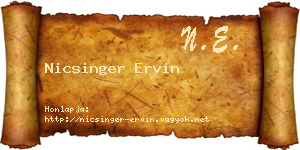 Nicsinger Ervin névjegykártya